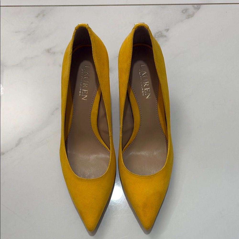 Lauren Ralph Lauren Yellow Suede Heels 7B New